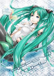  aqua_hair bad_id bad_pixiv_id blue_eyes bridal_gauntlets center_opening character_name female francisco_valle hatsune_miku hatsune_miku_(append) long_hair necktie pantyhose smile solo twintails very_long_hair vocaloid vocaloid_append 