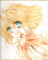  alice_margatroid blonde_hair blue_eyes commentary_request female hairband kokono_coco marker_(medium) shikishi short_hair solo touhou traditional_media 