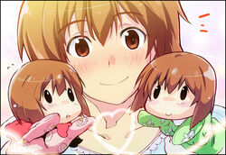  brown_eyes brown_hair chibi commentary_request female hagiwara_yukiho hand_puppet heart heart_of_string idolmaster idolmaster_(classic) idolmaster_2 multiple_persona photoshop_(medium) puppet short_hair yuu-yuu 