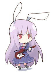  alternate_costume animal_ears chibi commentary_request female guitar instrument ladfa long_hair photoshop_(medium) purple_hair rabbit_ears reisen_udongein_inaba school_uniform serafuku simple_background solo touhou 