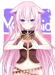  animal_ears bare_arms bare_shoulders blue_eyes blush bottomless cat_ears cat_tail commentary_request female fingernails groin heart heart_hands highres kuu_(0427) long_hair megurine_luka navel no_armwear no_headgear pink_hair sleeveless solo tail vocaloid 