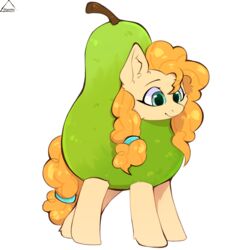  1:1 clothing costume equid equine female feral food food_costume friendship_is_magic fruit fruit_costume glazirka hasbro horse mammal my_little_pony pear pear_butter_(mlp) pear_costume plant pony simple_background solo standing white_background 