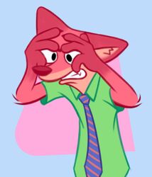  2016 anthro bernie-buddy blue_background canid canine clothing disney fox fur male mammal necktie nick_wilde red_body red_fox red_fur shirt simple_background solo topwear true_fox zootopia 