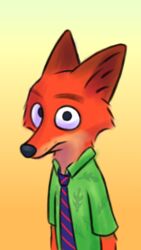  2016 anthro bernie-buddy canid canine clothed clothing disney fox fur gradient_background male mammal necktie nick_wilde orange_body orange_fur red_fox shirt simple_background solo topwear true_fox yellow_background zootopia 