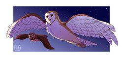  absurd_res avian barn_owl bird brown_body brown_eyes brown_feathers duo elf_owl feathers female feral flying guardians_of_ga&#039;hoole gylfie hi_res kabuki-aku male night owl soren_(gogh) true_owl tyto tytonid white_body white_feathers yellow_eyes 