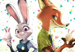  2018 anthro canid canine clothing disney female fox fur gidora_(artist) judy_hopps lagomorph leporid male mammal nick_wilde rabbit zootopia 