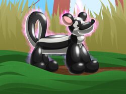  4:3 animate_inanimate aura balloon_animal feral firr inanimate_transformation inflatable kitsunekit living_inflatable mammal mephitid outside skunk solo transformation what 