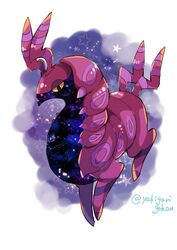  absurdres antennae artist_name bad_id bad_twitter_id black_eyes bug colored_sclera giant_insect half-closed_eyes highres nebula no_humans pokemon pokemon_(creature) scolipede shell shiny solo star_(sky) star_(symbol) tail twitter_username white_background yakigurigohan yellow_sclera 