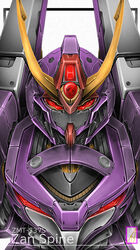  absurdres character_name denjyou23 gundam highres looking_at_viewer mecha mobile_suit no_humans red_eyes robot science_fiction sd_gundam sd_gundam_g-generation third_eye upper_body v-fin zanscare zanspine 