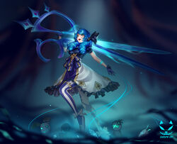  :d artist_name asymmetrical_legwear black_background black_bow black_gloves blue_hair bow breasts dress drill_hair female frilled_dress frills gloves green_background green_eyes grey_dress gwen_(league_of_legends) hairbow highres holding holding_scissors league_of_legends long_hair mismatched_legwear oversized_object pantyhose scissors shadow_cat_(yingmiao) shoes smile solo spade_(shape) striped_clothes striped_thighhighs stuffed_animal stuffed_rabbit stuffed_toy teeth thighhighs twin_drills twintails upper_teeth_only vertical-striped_clothes vertical-striped_thighhighs 