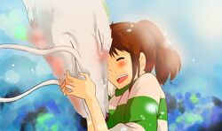  dragon eastern_dragon haku hug ogino_chihiro sen_to_chihiro_no_kamikakushi smile studio_ghibli 