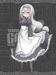  black_pantyhose commentary_request female glasses gloves grey_eyes grey_hair long_hair maid nightmare_cat original pantyhose solo 