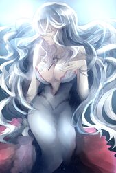  artemis_(fate/grand_order) bare_shoulders bracelet breasts cleavage closed_eyes dress fate/grand_order fate_(series) female jewelry open_mouth silver_hair very_long_hair 