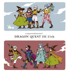  armor beko breasts cape commentary_request dragon_quest dragon_quest_iii female fighter_(dq3) gloves hat hero_(dq3) highres long_hair mage_(dq3) md5_mismatch multiple_boys photoshop_(medium) roto_(dq3) sage_(dq3) short_hair thief_(dq3) witch_hat 