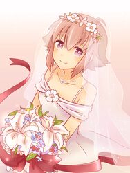  0193-coco bare_shoulders bouquet brown_hair commentary_request dress female flower jewelry necklace purple_eyes short_hair solo sugarette summon_night summon_night:_swordcraft_story veil wedding_dress 