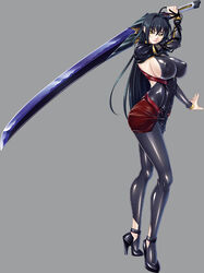  annerose_vajra black_hair breasts erect_nipples female full_body kagami_hirotaka katana koutetsu_no_majo_annerose koutetsu_no_majo_anneroze large_breasts legs lilith-soft long_hair looking_at_viewer sideboob smile solo standing sword weapon yellow_eyes 