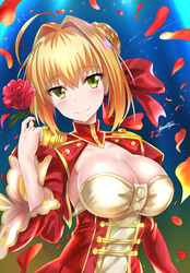  cleavage dress fate/grand_order nez-kun saber_extra signed 