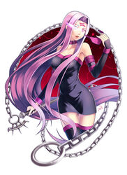  breasts chains collar commentary_request dagger facial_mark fate/stay_night fate_(series) female forehead_mark glasses highres knife large_breasts lips long_hair medusa_(fate) medusa_(rider)_(fate) nameless_dagger_(fate) purple_eyes purple_hair signature solo thighhighs tsuki_(s1ber) very_long_hair weapon 