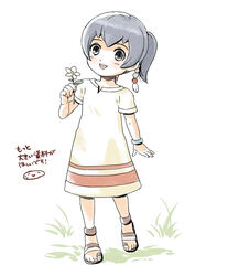  aged_down bad_id bad_pixiv_id black_eyes black_hair bracelet female flower full_body inazuma_eleven_(series) inazuma_eleven_go jewelry mizuhara_aki sandals shuu&#039;s_sister simple_background solo white_background 