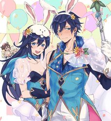  2girls 3boys animal_ears aomeeso bad_id bad_twitter_id blue_eyes blue_hair chrom_(fire_emblem) chrom_(spring)_(fire_emblem) embarrassed fire_emblem fire_emblem_awakening fire_emblem_heroes frederick_(fire_emblem) lissa_(fire_emblem) looking_at_viewer lucina_(fire_emblem) lucina_(spring)_(fire_emblem) multiple_boys multiple_girls pantyhose playboy_bunny rabbit_ears robin_(fire_emblem) robin_(male)_(fire_emblem) smile 