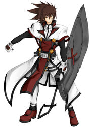  1boy alternate_color arc_system_works blazblue commentary_request company_connection cosplay costume_switch dokkanohukukaityou guilty_gear highres huge_weapon image_sample male_focus order-sol order-sol_(cosplay) pixiv_sample ragna_the_bloodedge sol_badguy solo sword weapon 