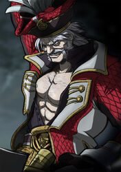  1boy cervantes_de_leon chest grey_hair grin hat male male_focus nigtouab pirate smile solo soul_calibur soulcalibur_v 