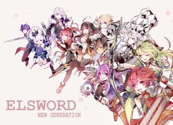  add_(elsword) aisha_(elsword) ara armor chung_(elsword) ciel_(elsword) cleavage elesis elf elsword elsword_(elsword) eve_(elsword) lena_(elsword) lu_(elsword) pantyhose pointy_ears raven_(elsword) sword tagme thighhighs weapon 