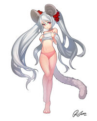  animal_ears animal_hands bad_id bad_pixiv_id bare_legs barefoot blade_&amp;_soul covering_chest covering_privates female flat_chest full_body hair_over_breasts hair_ribbon long_hair lyn_(blade_&amp;_soul) mouse_ears navel panties photoshop_(medium) pink_panties red_eyes rheez ribbon signature simple_background solo tail topless twintails underwear very_long_hair white_background white_hair 