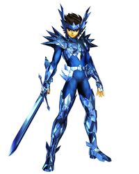  1boy alternative armor brown_eyes brown_hair full_armor gauntlets highres official_art official_artwork pants pauldrons saint_seiya saint_seiya:_sanctuary_battle short_hair shoulder_pads solo sword tiara 