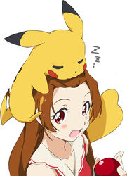  :d blush brown_hair closed_eyes commentary_request crossover dokidoki!_precure female kugimiya_rie long_hair madoka_aguri open_mouth pikachu poke_ball poke_ball_(basic) pokemon pokemon_(creature) pokemon_mystery_dungeon pokemon_mystery_dungeon:_gates_to_infinity portrait precure red_eyes sailor_collar simple_background sleeping smile umanosuke voice_actor_connection white_background white_sailor_collar zzz 