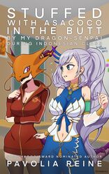  2girls animal_head asacoco blue_eyes breasts chuck_tingle classroom cleavage clothing_cutout cover cover_page dragon dragon_horns earrings english_text fake_cover feather_hair_ornament feathers grey_hair hair_behind_ear hair_ornament highres hololive hololive_indonesia hood hoodie horns jewelry kiryu_coco kiryu_coco_(dragon) kiryu_coco_(loungewear) large_breasts monsterification multiple_girls nail_polish nyaring943 parody pavolia_reine pavolia_reine_(1st_costume) red_eyes stomach_cutout thighhighs virtual_youtuber 