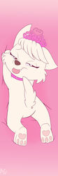  1:3 ass canid canine canis clothing collar domestic_dog featureless_crotch female feral fuf fur half-closed_eyes hat headgear headwear hi_res looking_back mammal narrowed_eyes paw_patrol paws pink_eyes quadruped raised_tail solo sweetie_(paw_patrol) tail tongue tongue_out white_body white_fur young young_feral 