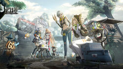  4girls :d animal_ears antenna_hair artist_request bare_shoulders belt black_jacket black_shirt black_skirt black_thighhighs black_vest blonde_hair blue_pants bodysuit breasts crop_top day denim drill_hair drone elbow_gloves fake_animal_ears fish_(food) gloves grey_hair grilled_fish hair_through_headwear highres hood hooded_jacket jacket jewelry long_hair looking_at_another mi-a_(tower_of_fantasy) midriff miniskirt multiple_girls navel necklace nemesis_(tower_of_fantasy) non-humanoid_robot official_art open_mouth outdoors pants pleated_skirt robot robot_animal shiro_(tower_of_fantasy) shirt shoes short_hair sitting skirt sleeveless sleeveless_shirt smile sneakers standing stomach thigh_strap thighhighs torn_clothes torn_pants tower_of_fantasy tsubasa_(tower_of_fantasy) twin_drills twintails very_long_hair vest wanderer_(tower_of_fantasy) 