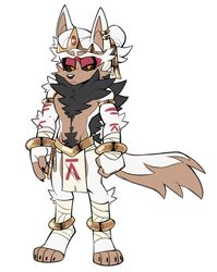  1boy animal_ears animal_nose arm_wrap bad_id bad_twitter_id bangle black_hair black_sclera bracelet clenched_hand colored_sclera commentary denali_(kaijumilk) earrings english_commentary frown full_body furry furry_male highres jewelry kaijumilk_(milkchaotea) looking_at_viewer male_focus orange_eyes original pelvic_curtain simple_background solo standing tail thick_eyebrows white_background white_hair 