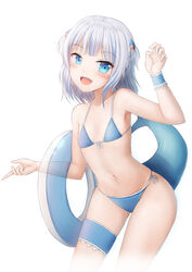  :d arm_up bare_arms bare_shoulders bikini blue_bikini blue_eyes blue_hair blush breasts collarbone commentary cropped_legs english_commentary female fins fish_tail front-tie_bikini_top front-tie_top gawr_gura grey_hair hair_ornament highres hololive hololive_english innertube multicolored_hair navel open_mouth prophosphere shark_tail sharp_teeth side-tie_bikini_bottom simple_background small_breasts smile solo streaked_hair swim_ring swimsuit tail teeth transparent two_side_up virtual_youtuber white_background 