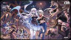  3boys 6+girls :d aerial_fireworks artist_request ass bare_shoulders beanie belt black_dress black_gloves black_hair black_shirt black_thighhighs black_vest blue_eyes blue_hair blue_pants bodysuit breasts brown_hair claudia_(tower_of_fantasy) cleavage cobalt-b_(tower_of_fantasy) cocoritter_(tower_of_fantasy) crop_top crown dress drill_hair drone dusk elbow_gloves ferris_wheel fireworks floating_crown floating_hair gloves gradient_skin half_gloves hat highres holding holding_phone hood hooded_jacket jacket king_(tower_of_fantasy) large_breasts long_hair looking_at_viewer medium_breasts meryl_(tower_of_fantasy) midriff miniskirt multiple_boys multiple_girls navel official_art open_mouth orange_eyes outdoors pants peaked_cap pelvic_curtain phone samir_(tower_of_fantasy) scarf schumer_(tower_of_fantasy) shiro_(tower_of_fantasy) shirt short_hair short_sleeves skirt sleeveless sleeveless_dress sleeveless_shirt smile stomach thigh_strap thighhighs tower_of_fantasy tsubasa_(tower_of_fantasy) twin_drills twintails very_long_hair vest viewfinder wanderer_(tower_of_fantasy) white_hair zero_(tower_of_fantasy) 