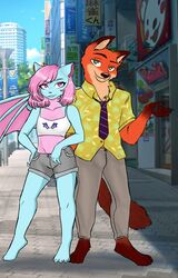  absurd_res anthro bat canid canine canon_x_oc countershading disney duo fan_character female fox fur hair hi_res male mammal nick_wilde orange_body orange_fur paws pink_eyes pink_hair red_fox terry_bat true_fox zootopia 