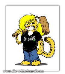  anthro blonde_hair cheetah clothed clothing countershading doc_nickel felid feline female fur hair hammer kasi_(the_whiteboard) low_res mammal markings pink_nose solo spots spotted_body spotted_fur the_whiteboard tools yellow_body yellow_fur young young_female 