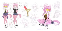  ! :&lt; :3 adjusting_eyewear ahoge ancesra animal_ear_fluff animal_ears animal_nose arm_behind_back arm_up arrow_(symbol) artist_name baby bare_shoulders black_shirt blue_shorts blush body_fur bra bra_strap bracelet breast_pocket breasts brown_pants buttons can cat_ears cat_girl cat_tail chains character_age character_name chibi chibi_inset claw_pose claws clenched_hand closed_mouth clothes_around_waist collared_shirt color_guide commentary commission cross-laced_footwear denim denim_shorts earphones english_commentary english_text female flat_chest from_side full_body furry furry_female gao green_eyes grey_legwear hair_between_eyes hands_up happy head_tilt height highres index_finger_raised indian_style jacket jewelry ladder leg_up light_blush long_hair looking_at_viewer looking_over_eyewear looking_to_the_side midriff_peek mixed-language_commentary multiple_views musical_note necklace nirvana_(band) notice_lines oerba_yun_fang off-shoulder_shirt off_shoulder open_clothes open_jacket open_mouth orange-tinted_eyewear original outstretched_arm pants partially_colored pawpads pigeon-toed pink_fur pink_hair plaid plaid_sweater pocket profile red_shirt reference_sheet rimless_eyewear round_eyewear shirt shoes short_shorts short_sleeves shorts sidelocks simple_background sitting small_breasts smile socks stacking standing standing_on_one_leg stepladder sunglasses surprised sweater sweater_around_waist tail talking tinted_eyewear two-tone_fur underwear upper_body v-shaped_eyebrows watermark weight white_background white_bra white_footwear white_fur white_jacket white_legwear wide-eyed yellow-tinted_eyewear 