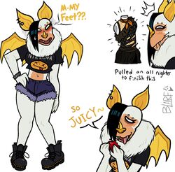  2023 anthro apple bat blarf022 bottomwear clothing cutoffs denim denim_clothing fangs fashion female food fruit fur goth hi_res honduran_white_bat mammal microbat midriff navel navel_piercing phyllostomid piercing plant shorts solo teeth vranda_von_bat_(blarf022) white_body white_eyes white_fur wings yangochiropteran 