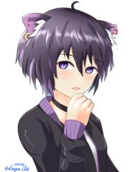  absurdres animal_ears animare bad_id bad_pixiv_id bear_ears dangan_kurabu female haibara_akane highres jacket nanashi_inc. open_mouth purple_eyes purple_hair short_hair simple_background smile solo virtual_youtuber white_background 