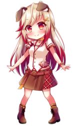  animal_ears animare blonde_hair chibi choker dog_ears female full_body hair_ornament highres long_hair looking_at_viewer multicolored_hair nanashi_inc. o-ring o-ring_choker red_eyes red_hair seshima_rui simple_background smile solo transparent_background usaba_(usabara_c) virtual_youtuber x_hair_ornament 