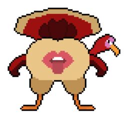  alpha_channel ambiguous_gender anus_mouth ass avian beak big_butt bird bubble_butt digital_media_(artwork) feathers feral galliform lips looking_at_viewer looking_back miitopia phasianid pixel_(artwork) presenting presenting_hindquarters solo teeth tongue trilpin turkey twerkey what 