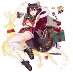  allenes animal_ears armpits arms_up aurora azur_lane bag bell blush boots box breasts brown_hair candy candy_cane capelet christmas cross-laced_footwear elbow_gloves female food gift gift_box gloves hair_bell hair_ornament lace-up_boots manjuu_(azur_lane) medium_breasts midriff navel oerba_yun_fang official_alternate_costume official_art open_mouth skin_fang smile squirrel_ears squirrel_girl squirrel_tail star_(symbol) tail thighhighs tongue tongue_out torpedo transparent_background underboob wakaba_(azur_lane) wakaba_(holiday_special_wakaba!)_(azur_lane) 