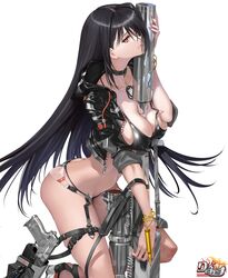  absurdres anti-materiel_rifle between_breasts bikini black_bikini black_jacket bolt_action bracelet breast_press breasts cheek_press choker covered_nipples dog_tags female from_side gun h&amp;k_usp handgun heckler_&amp;_koch highres holding holding_weapon holster ideura_aki jacket jewelry kawanakajima large_breasts long_hair mcmillan_tac-50 parted_lips red_eyes rick_g_earth rifle shrug_(clothing) sniper_rifle solo swimsuit tag unzipped weapon 