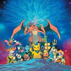  absurdres bag braixen brown_bag bulbasaur charizard chespin chikorita cyndaquil dewott empoleon furry greninja highres holding holding_stick infernape looking_at_viewer mega_charizard_y mega_pokemon mega_sceptile mudkip official_art open_mouth outdoors pikachu pokemon pokemon_(creature) pokemon_mystery_dungeon pokemon_super_mystery_dungeon riolu sceptile servine shoulder_bag stick tepig torchic totodile turtwig wartortle 