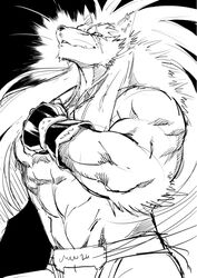  abs amakuchi anthro black_and_white canid canine canis fenrir_(amakuchi) male mammal monochrome muscular muscular_anthro muscular_male solo wolf 