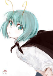  antennae aqua_eyes aqua_hair female green_eyes green_hair itsukage short_hair solo touhou white_background wriggle_nightbug 