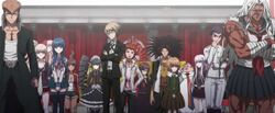  6+boys 6+girls asahina_aoi_(dangan-ronpa) celestia_ludenberck danganronpa dark_skin drill_hair enoshima_junko fujisaki_chihiro fukawa_touko glasses goatee hagakure_yasuhiro ishimaru_kiyotaka kirigiri_kyouko kuwata_reon maizono_sayaka necktie ookami_sakura oowada_mondo red_eyes scar screencap stitched togami_byakuya yamada_hifumi 