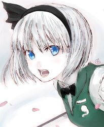  black_hairband bob_cut female hairband itsukage konpaku_youmu open_mouth short_hair solo touhou white_hair 